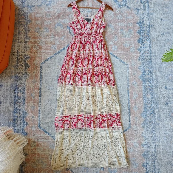 chinese dress ladies Sunday Girl Eyelet Lace Bow-Detail Midi Dress Off White / L